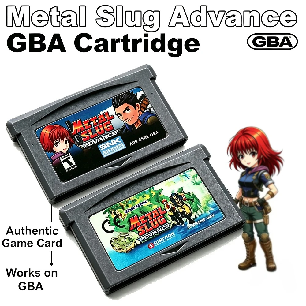 Tarjeta de Videojuego Metal Slug Advance de 32 bits Compatible con Dispositivos de Juego Portátiles GBA, Tarjeta de Juego Clásica, Versión Estadounidense y Europea