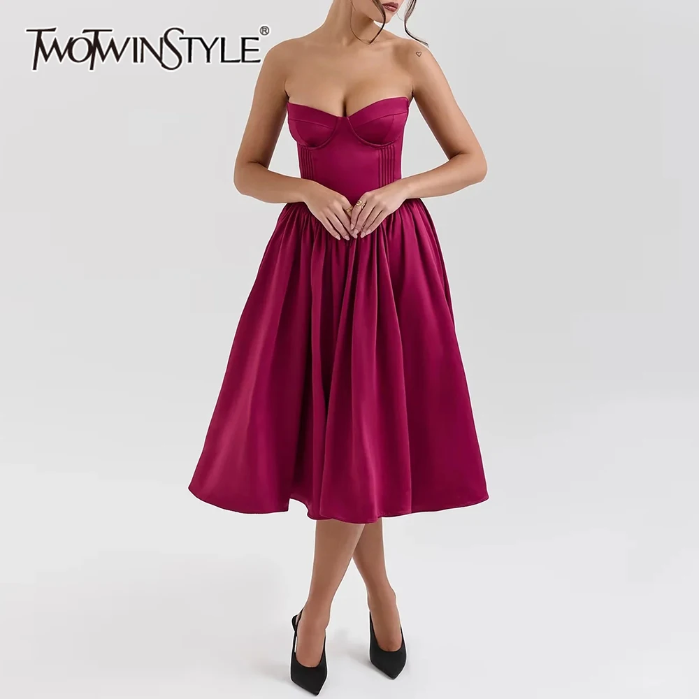 

TWOTWINSTYLE однотонные утягивающие элегантные платья для женщин без бретелек без рукавов с высокой талией минималистичное платье Temmperament женское новое