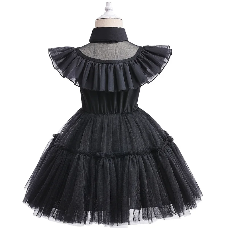 Wednesday Addams Baby Girls Dress Summer Mesh Princess Dress Prom Party Performance Costumes Kids Clothes 1 2 3 4 5 6 Years