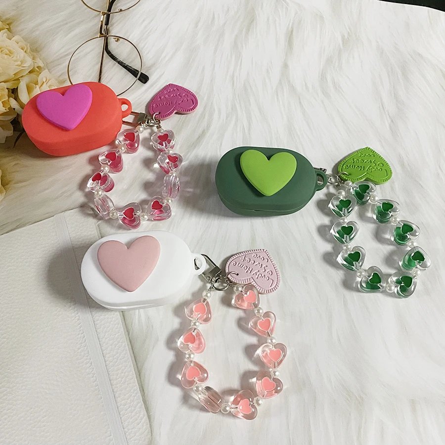 For anker SoundCore Space A40 Case Cute Love Earphone Silicone Cover with WristChain Lanyard case Space a40