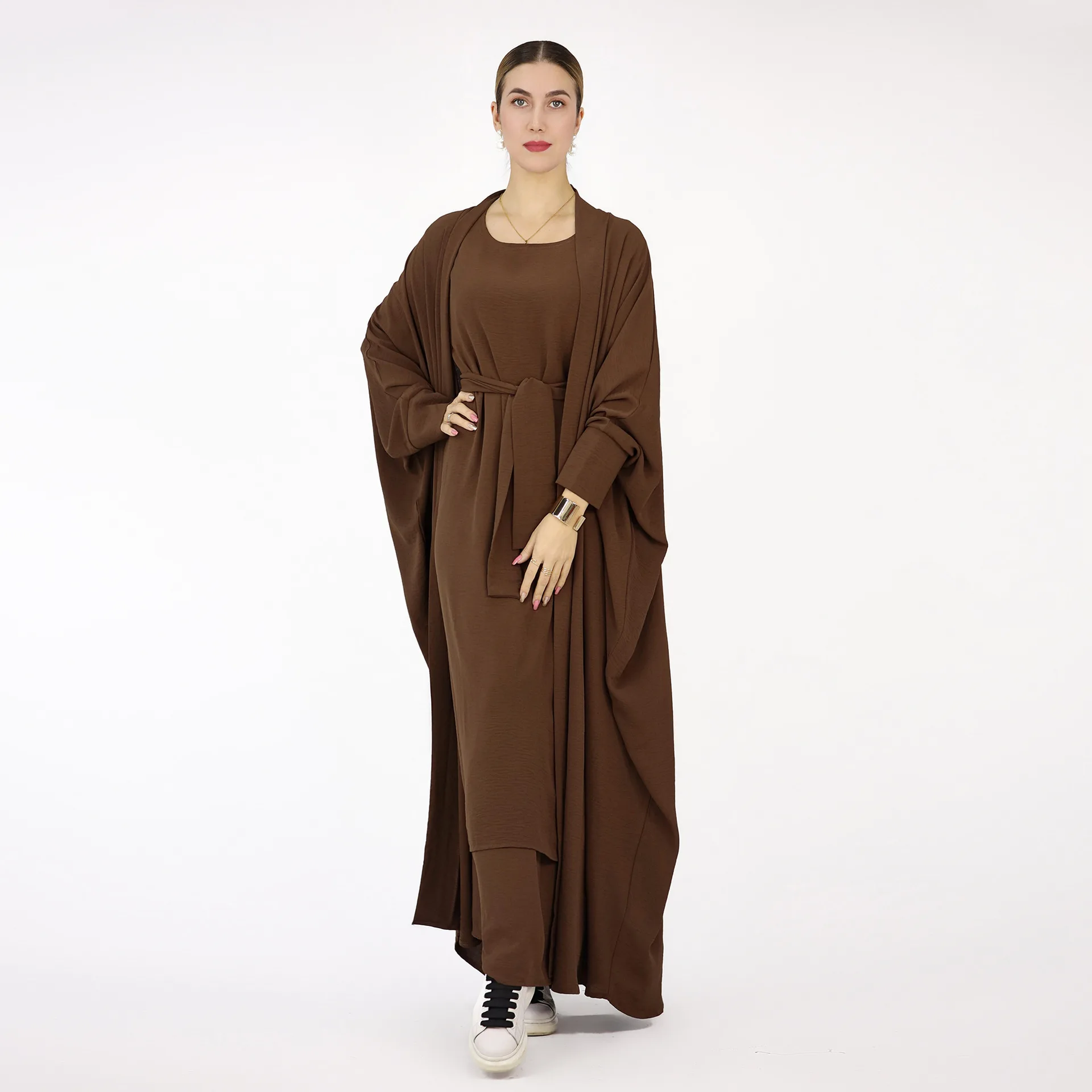 Middle East Turkey Dubai Robe Solid Color Dress Two-piece Suit Abaya