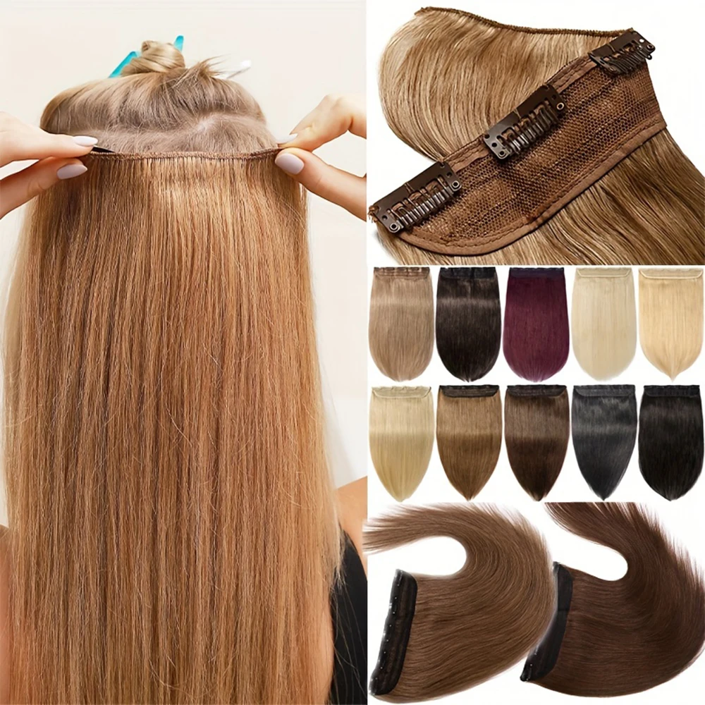 

CHARITES Clip-in Hair Extensions Thick Human Hair With 5 Clips Hairpiece for Volume Natural Look Hair Clip Extensions Brown Hair