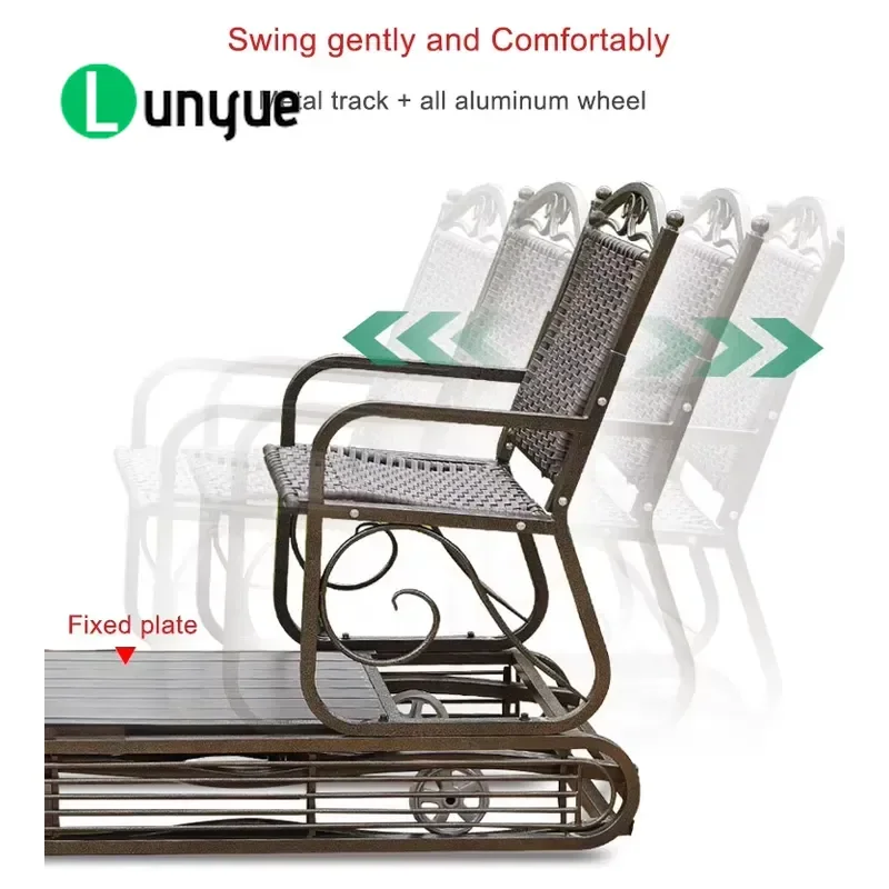 2 Person Outdoor Swing Chair with Table Metal PE Rattan Weather Resistant Patio Furniture for Balcony Courtyard Garden Use