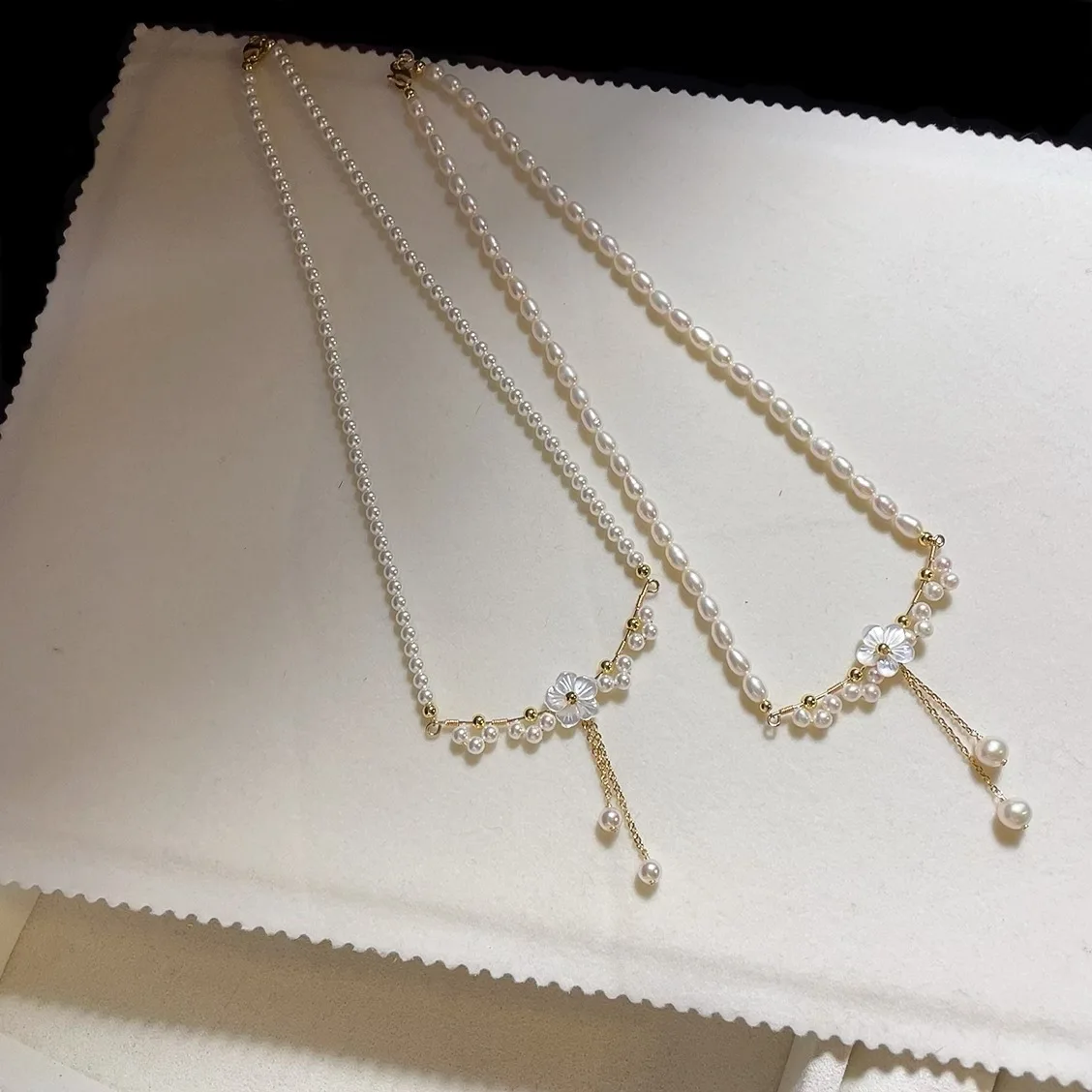 4-5mm Natural Baroque Freshwater Pearl Necklace, Small Flower Fringe Choker, Unique Statement Jewelry Gift