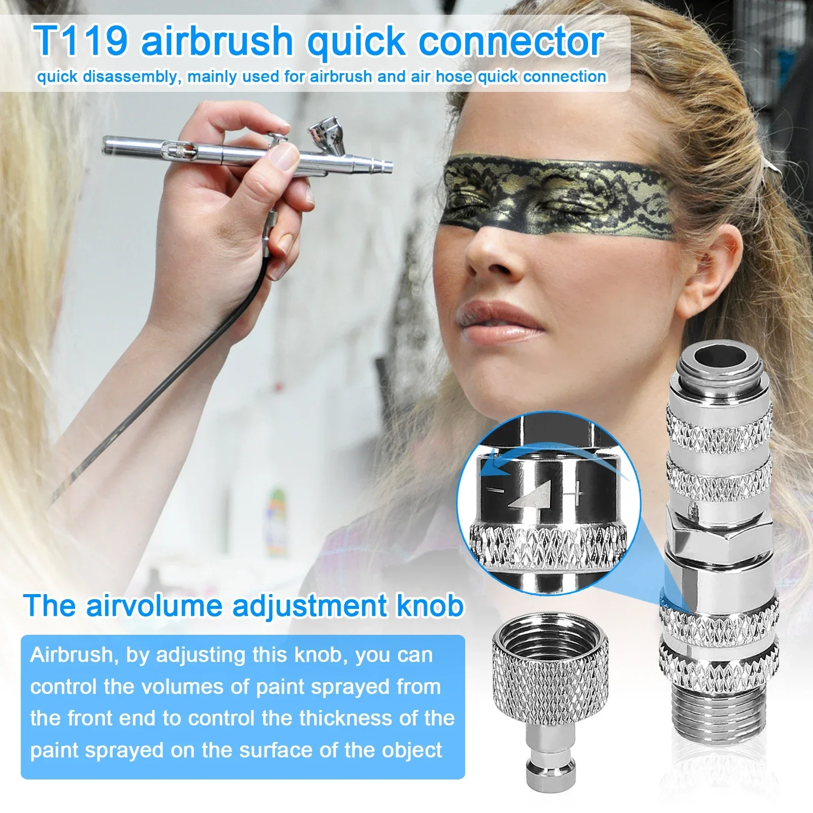 T119 1/8 Interface Quick Rlease Coupler with Air Pressure Control Function Airbrush Spring Lock Connector Airbrush Accessories