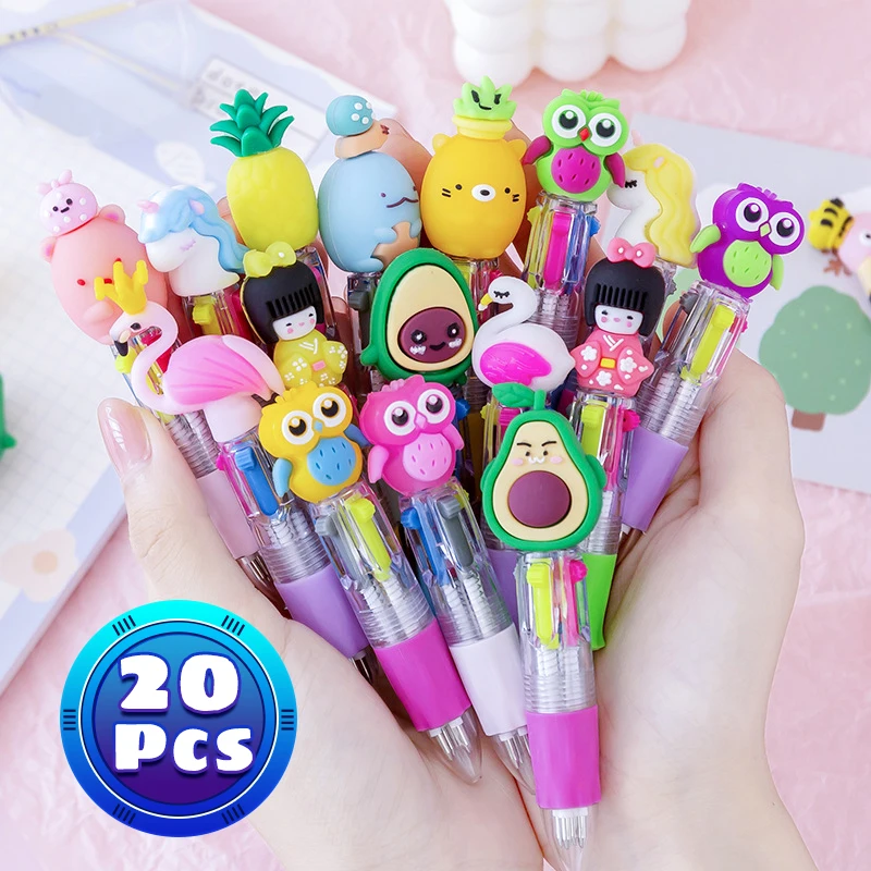 20Pcs/Lot Kawaii Mini Ballpoint Pen 4 Colors Retractable Pen Cute Cartoon Multicolor Pen Stationery School Office Supplies Gift