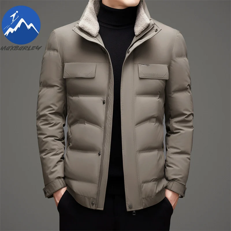 Maxbarley High-end Down Jacket Men 2025 New Winter Trendy Detachable Fur Collar Puffer Jacket Normcore White Duck Down Warm Coat