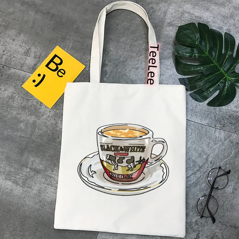 Unisex Shopper Cute cartoon Boba Tea Printed Tote Bag Women Harajuku Shopper Handbag Shoulder Shopping Bag kpop Canvas Bag