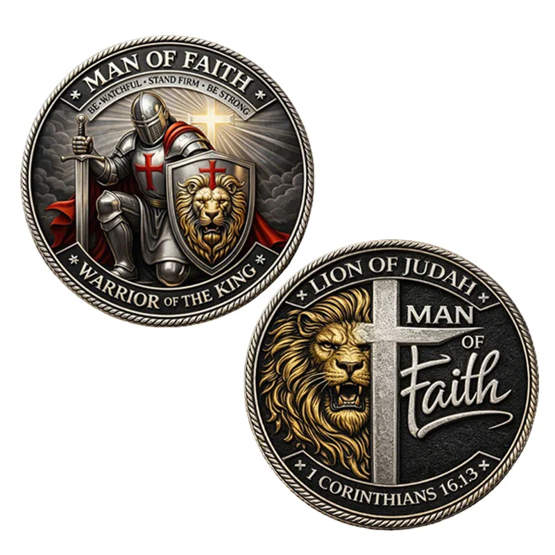 Carved Lion Knight Round Double Commemorative Coin Double-sided Embossed Plated Coins Collectible Art Gift view 3