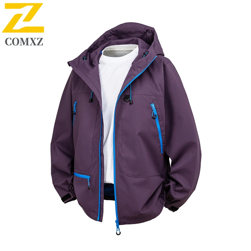 Professional Outdoor Jacket Men's Casual Functional Waterproof Windbreaker Hooded Jackets Autumn Long Sleeve Zipper Closure Coat