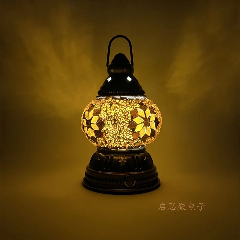 Mini Vintage Turkish Mosaic Hanging Lanterns Battery Warm Light Led Camp Lantern Rechargeable Lightweight Tent Lamp For Outdoor