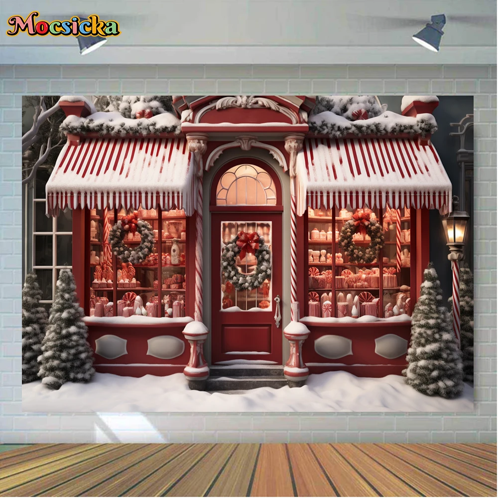 Mocsicka Winter Kerst Fotografie Achtergrond Xmas Boom Snoep Huis Vakantie Feest Familie Kids Foto Backdrops Studio