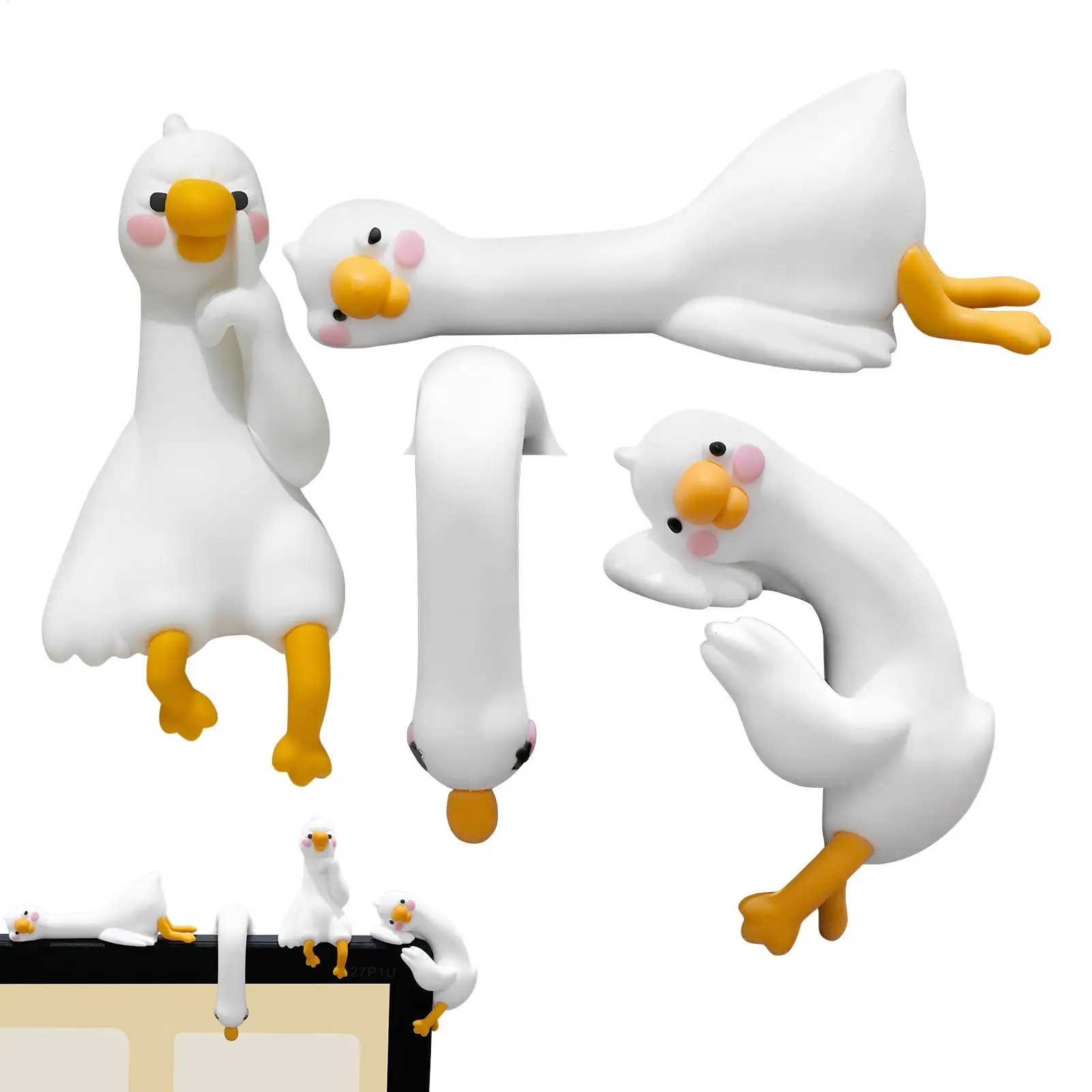 4PCS Cartoon Animal Decor For Desk Car Dashboard TV Monitor Gift Idea Cute 3D Goose Figurine Mini Goose Ornament Playful