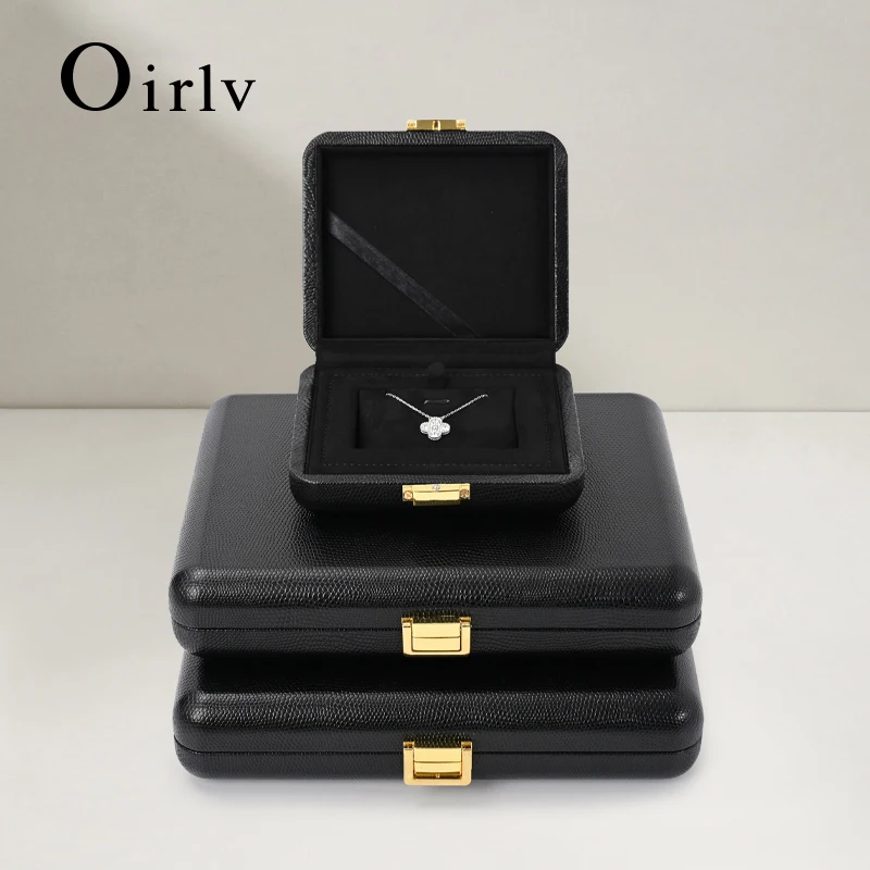 Black leather jewelry storage box Leather request wedding ring necklace earrings storage box Jewelry display box