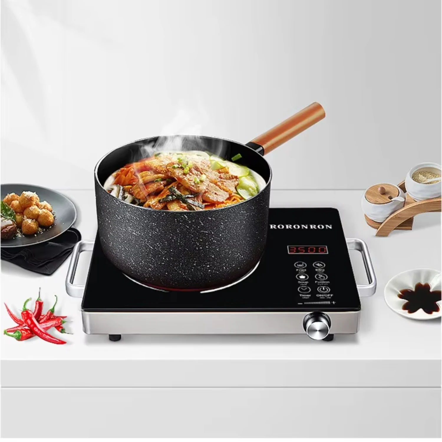 Cuisinière à induction intelligente, cuisinière en céramique étanche, température réglable, cuisinière à ondes lumineuses électromagnétiques