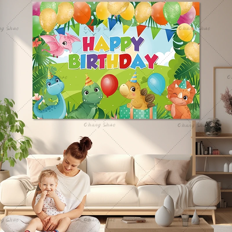 Cartoon Dinosaur Birthday Backdrop Woodland Party Decorations Jurassic World Dino Poster Backgrounds For Baby Shower