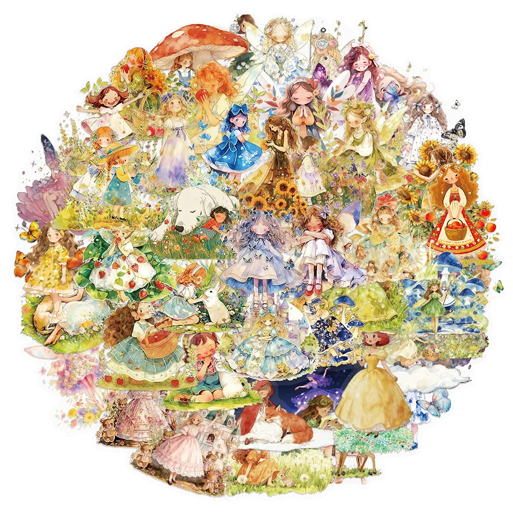 50PCS Fairy Tale Princess Transparent PET Decorative Stickers Set DIY Laptop Water Cup Decorative Stickers image 2