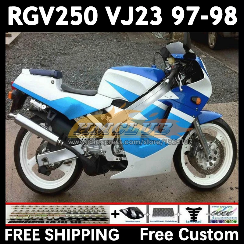 Body Kit For SUZUKI RGV250 SAPC VJ23 97 98 20No.60 white blue RGVT250 VJ 23 RGV-250 RGVT RGV 250 CC 1997 1998 Full Fairing Set