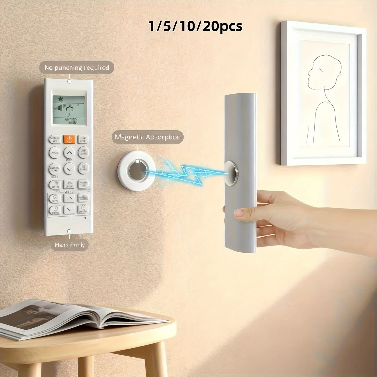 Non Drilling Wall Mounted Self-adhesive Magnetic Remote Control Bracket, Various Wall Mounted Nail Free Hooks,