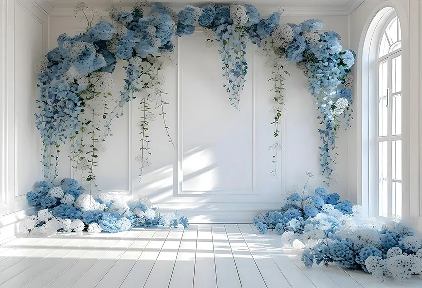 Mehofond Photography Backdrop Indoor Blue Purple Flower Wedding Princess Birthday Party Maternity Window Background Photo Studio