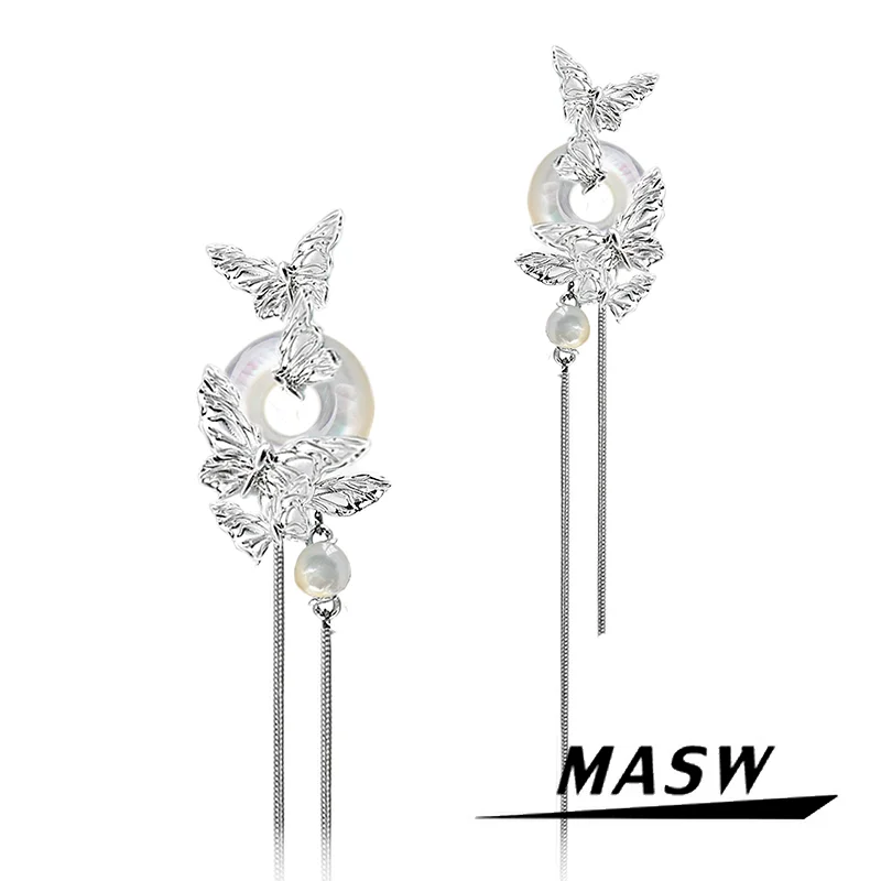 MASW Original Design Elegant Temperament Glass Circle Butterfly Dangle Earrings For Women Girl Party Gift Fashion Jewelry