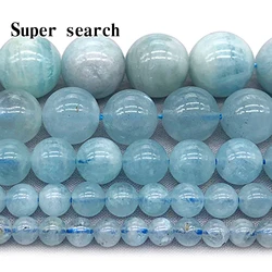 Wholesale Natural Aquamarin Stone Round Loose Spacer Beads For Jewelry Making Bracelet Necklace 15inches/strand 6/8/10/12mm