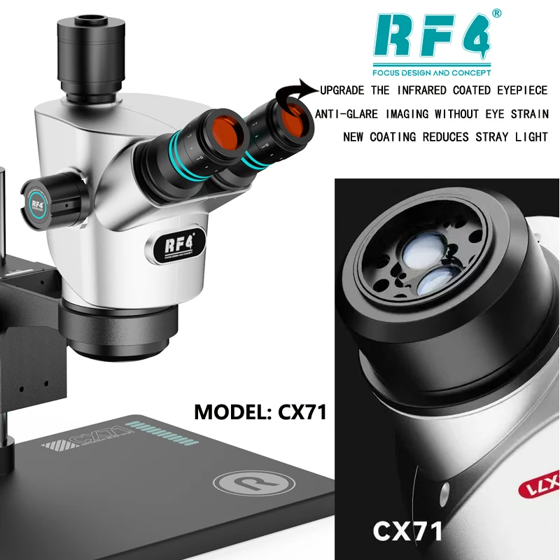 RF4 CX71 4K Trinocular Microscope Lnfrared Coating Eyepiece 30°C