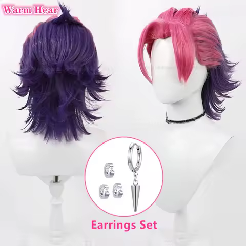 Heartsteel Shieda Kayn Synthetic Hair Game LOL Rhaast Short Pink Purple Cosplay Anime Wig Heat Resistant Hair Wigs +Free Wig Cap