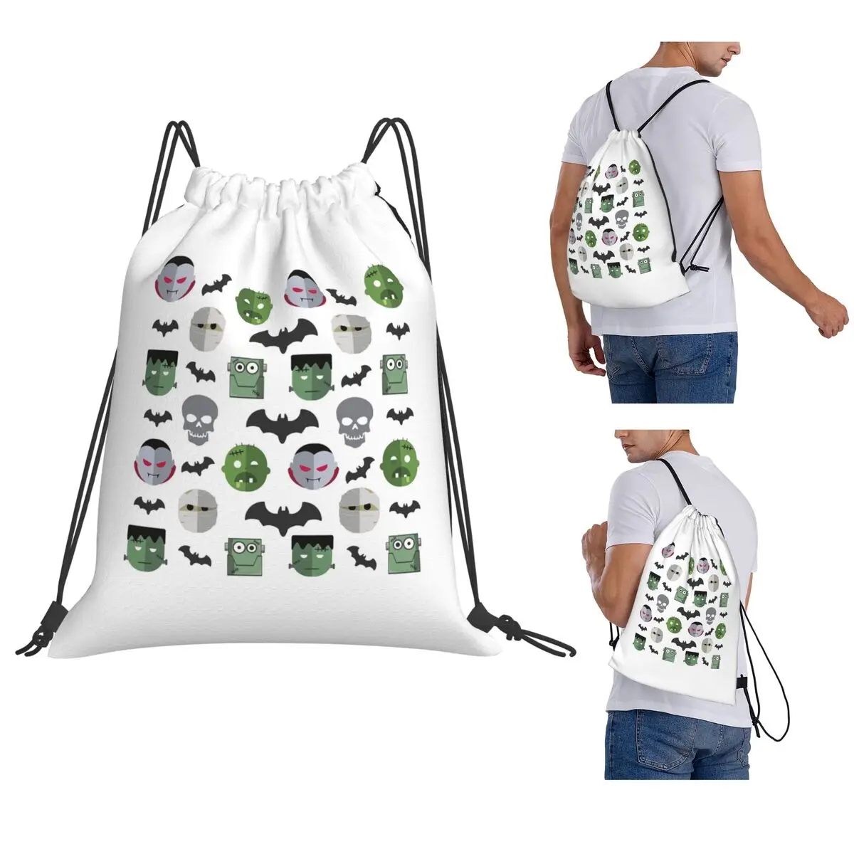 Vampire Frankenstein Mummy Backpacks Multi-function Drawstring Bundle Pocket Sports Bag Book Bags for Travel Students