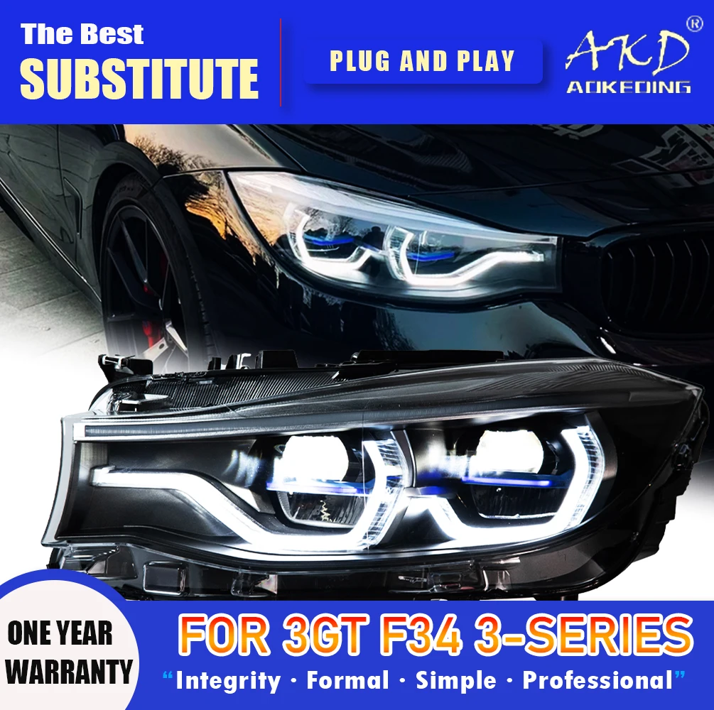 

AKD Head Lamp for BMW F34 3 series 3GT LED Headlight 2013-2020 Headlights F34 DRL Turn Signal High Beam Angel Eye Projector Lens