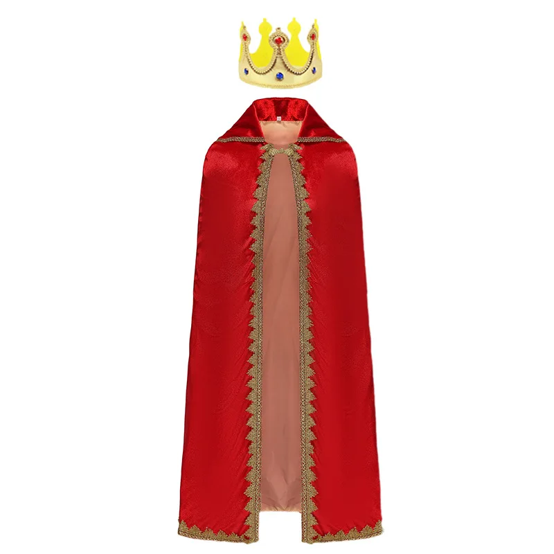 Halloween Christmas Prince Performance Costume Cosplay Children Red Double Layer King Cape Stage Performance Costume