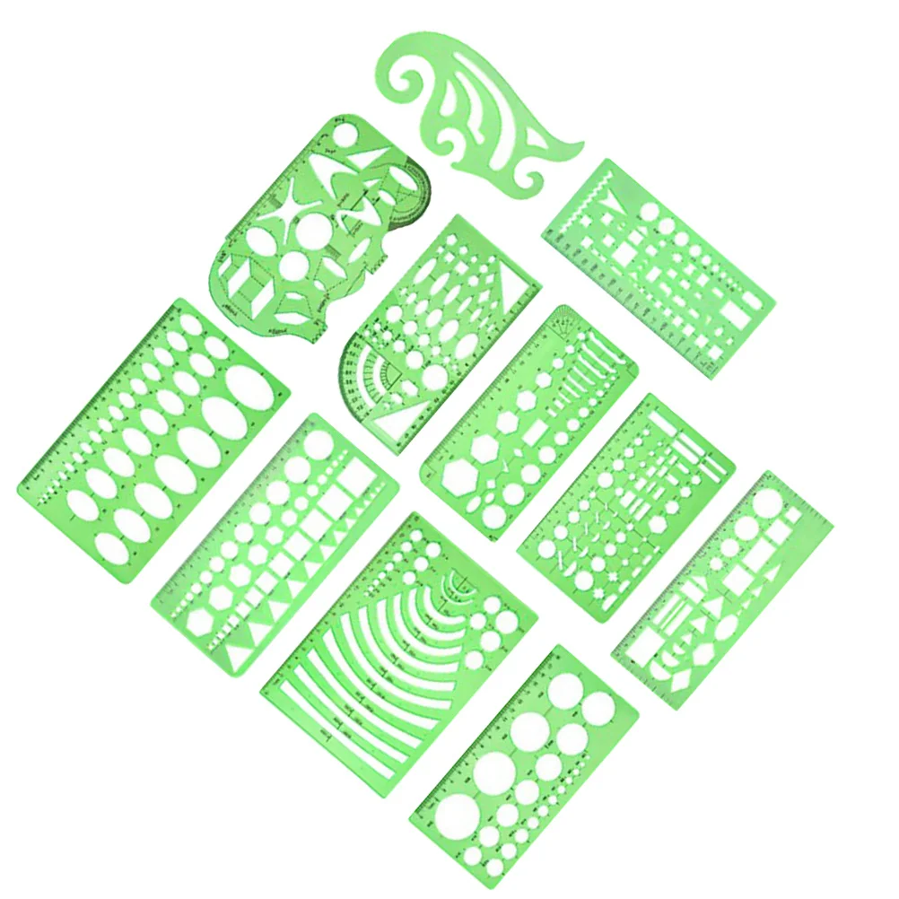 

11pcs Geometry Drawing Template Ruler Stencil Measuring Tool Lightweight Plastic Students Adults Use Stencils Set