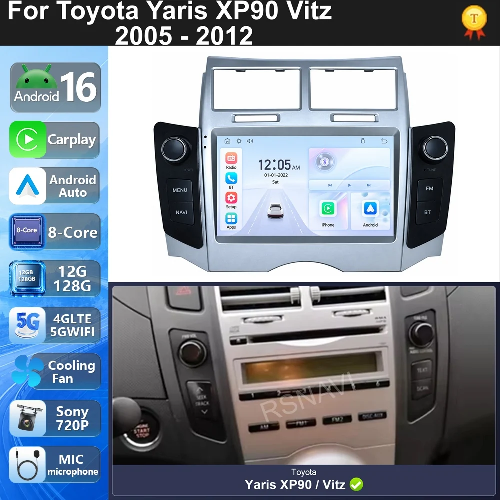 Car Radio Android 16 For Toyota Yaris XP90 Vitz 2005-2012 carplay auto dsp bt 4g Multimedia Video Player GPS Navigation WiFi