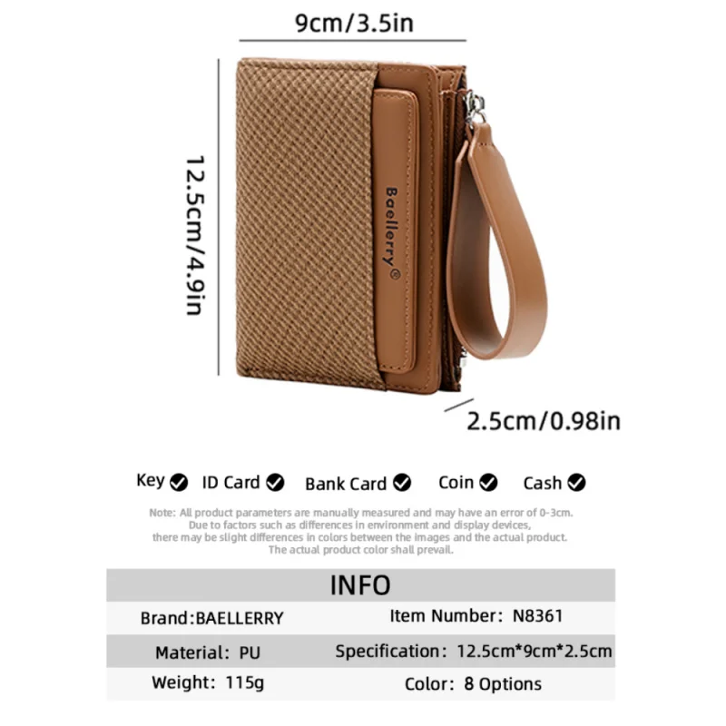 New Short Ladies' Wallet With Wrist Strap, Multi-Slot Money Clips, Fashionable Zipper Coin Purse and Driver's License Holder