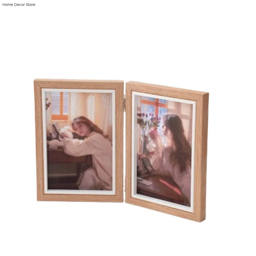 Creative Foldable Hinge Photo Frame Double/Triple Wooden Desktop Album Set 6/7/8 Inches Rectangular Portrait Picture Frame Gift