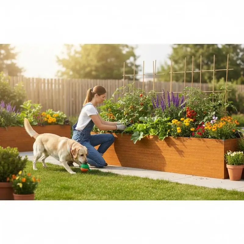 Jardinière surélevée en acier Corten 482x50x69cm pour jardin, culture de plantes en extérieur, décoration paysagère
