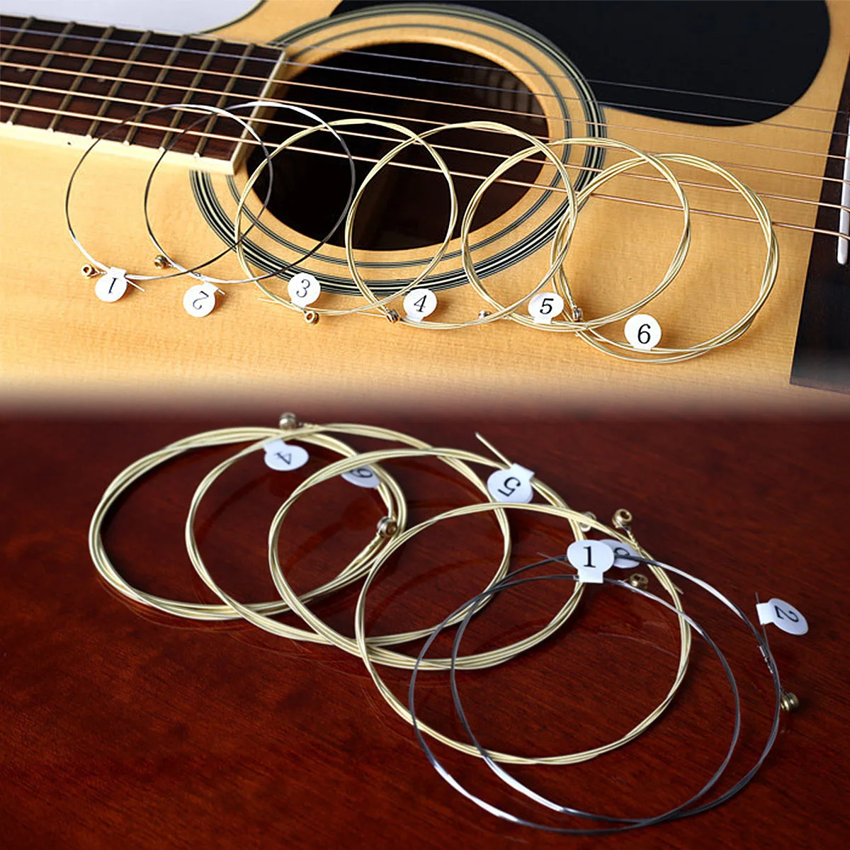 Civin 6pcs/Set Acoustic Brass Guitar Strings - 6 Strings, Rust Resistant, Great Value for Daily Practice, Beginner Friendly