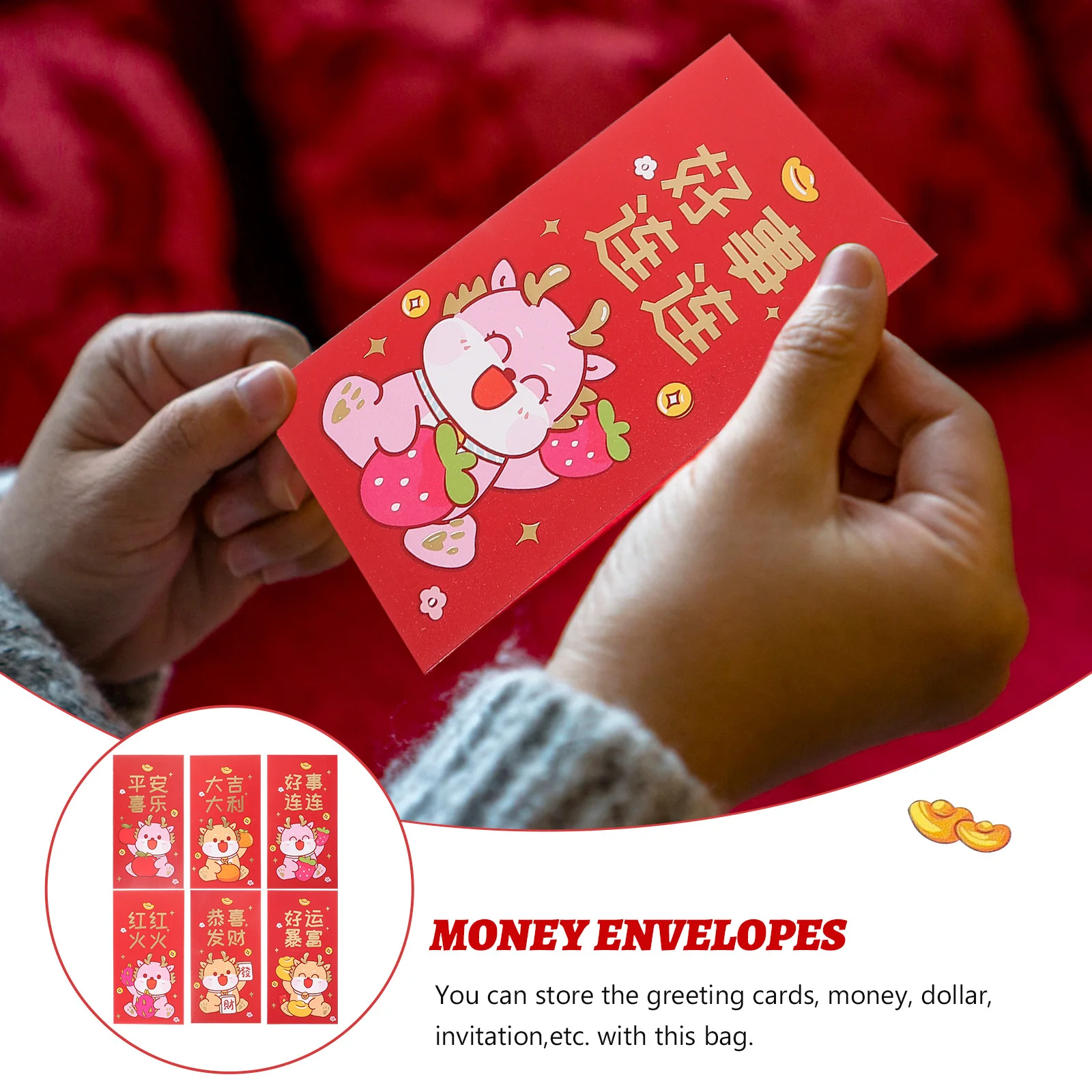 

6pcs New Year Red Packets Dragon Pattern Paper Red Envelopes For Money Gift Spring Festival Traditional Chinese Lucky Envelope