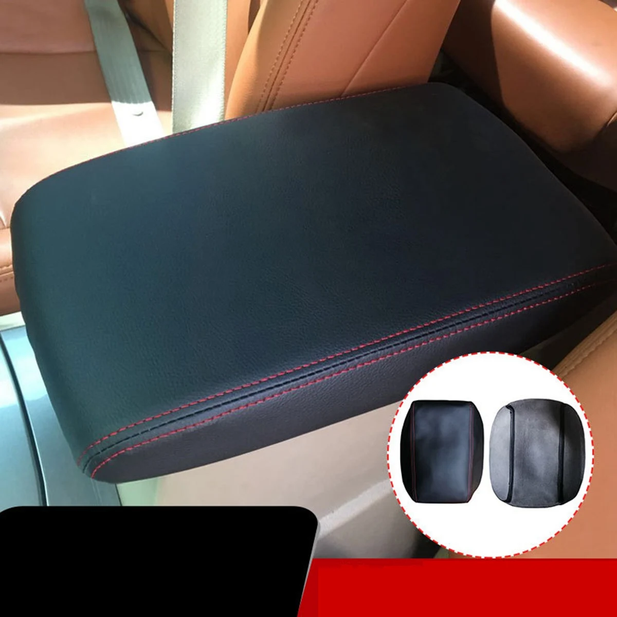 For NEW Car Microfiber Leather Console Armrest Panel Cover Protective Trim For Toyota Highlander 2009 - 2014 Black + Black Wire