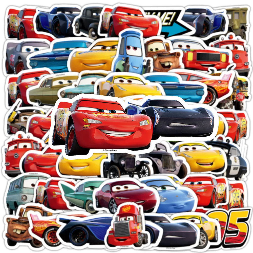 Autocollants Disney Cars Rains Mcqueen pour enfants, décalcomanies de dessin animé, jouets d\'anime mignons, coque de téléphone bricolage, ordinateur