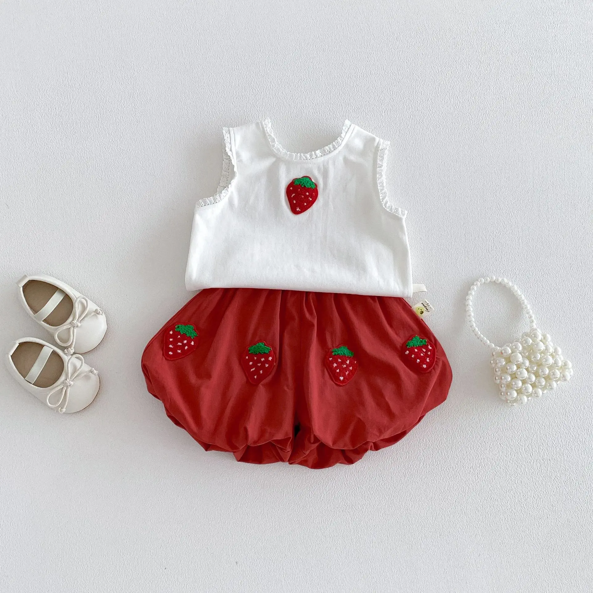 2026 Summer New Baby Sleeveless Clothes Set Girls Cute Lace Vest + Flower Bud Shorts 2pcs Suit Toddler Sweet Princess Outfits