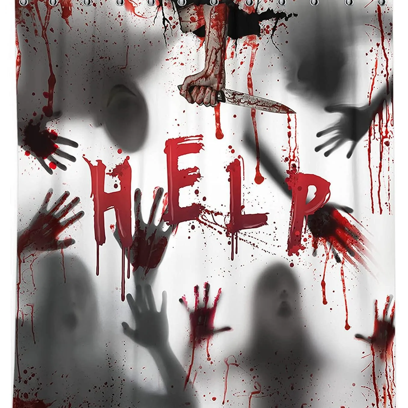 Horror Blood Halloween Shower Curtain Lovely Ghost Print, Quick-dry Durable Waterproof Bath Curtain with 12 Hook Halloween Decor