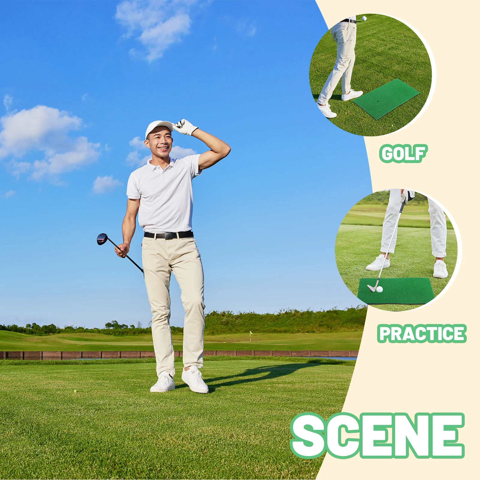 

Golf Practice Mat Durable Nylon Eva Material Indoor Outdoor Training Aid Improve Swing Putting Skills Portable Reusable Long