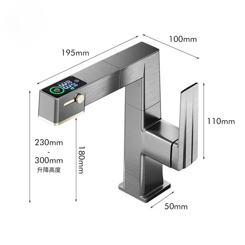 

720 Degree Rotating Bathroom Faucet Lift Pull Out Digital Display Wash Mixer