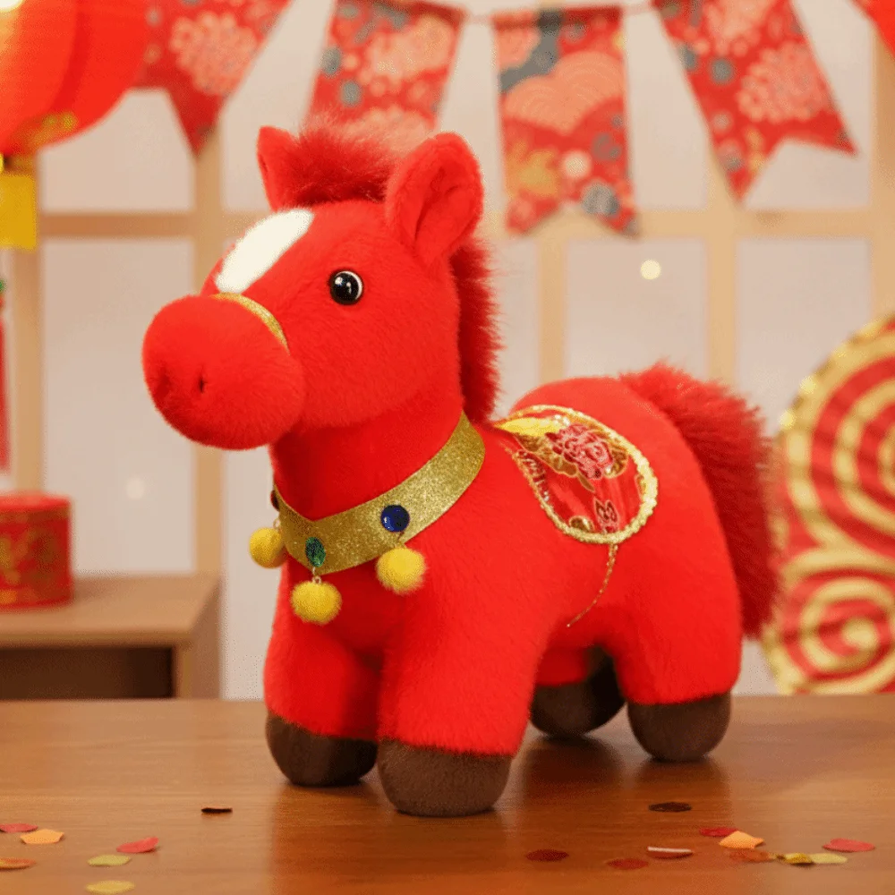 

Funny Mascot 2026 Horse Cute Creative Stuffed Horse Good Luck Fluffy Zodiac Pony Figurine Birthday Gift