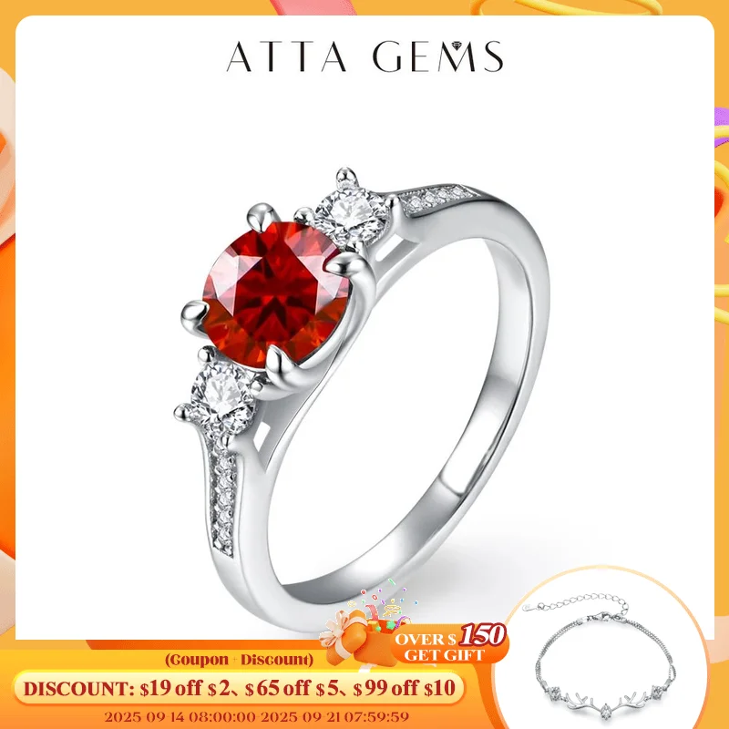 

ATTAGEMS D Color Round Cut 1ct Colorful Moissanite Ring for Women Man Solid 18k 14k 10k White Gold Ring Halloween Fine Jewelry