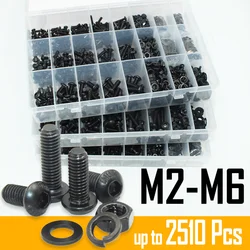 up to 2510p M2 M2.5 M3 M4 M5 M6 Round Hex Cap Screw kit 10.9 Grade Black Socket Button Head Allen Drive Screws Bolt Nut ISO7380