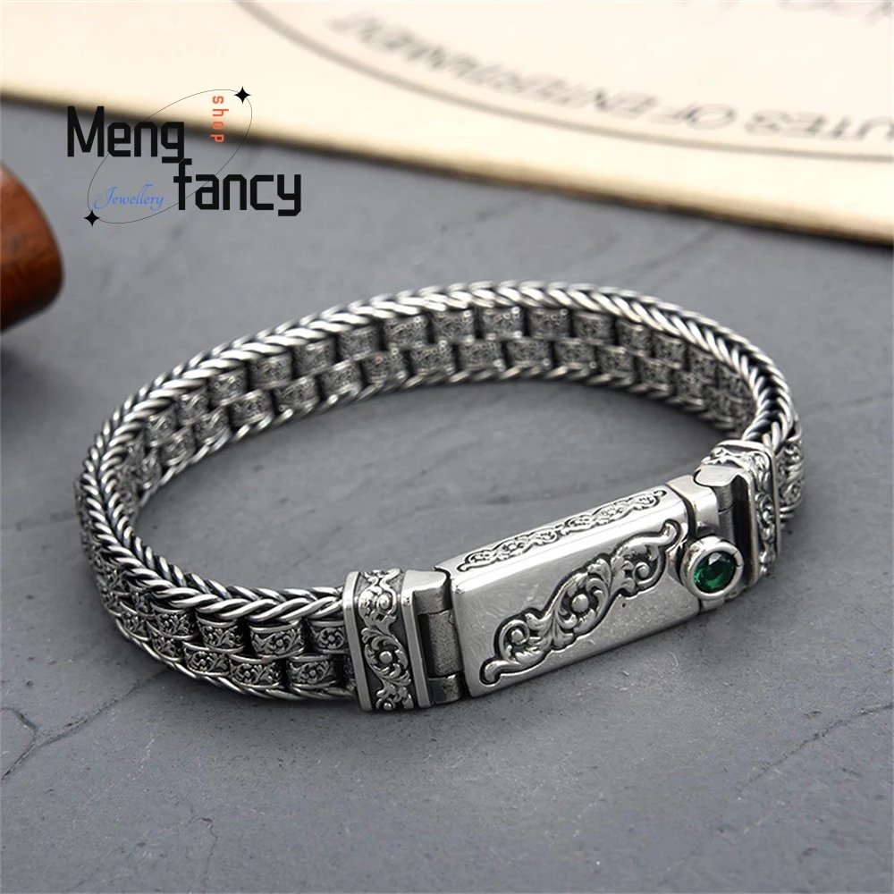 

New Green Stone Rattan And Grass Pattern Woven Bracelets For Men And Women, Handcrafted With A Retro And Ethnic Style Handicraft