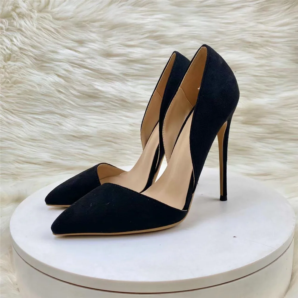 Lady black bling classic shoes 8cm 10cm 12cm high thin heels plus size 33-45 pointed toe office concise cozy pump QP188 ROVICIYA