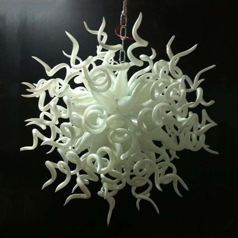 Hand Blown White Glass LED Pendant Light 60CM Round Chandeliers Ceiling Lustre Lighting Fixture for Home Decor